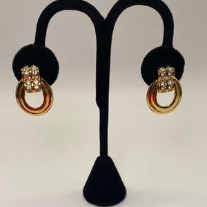 Vintage Swarovski Swan Mark Door Knocker Style with Crystal Clip On Earrings